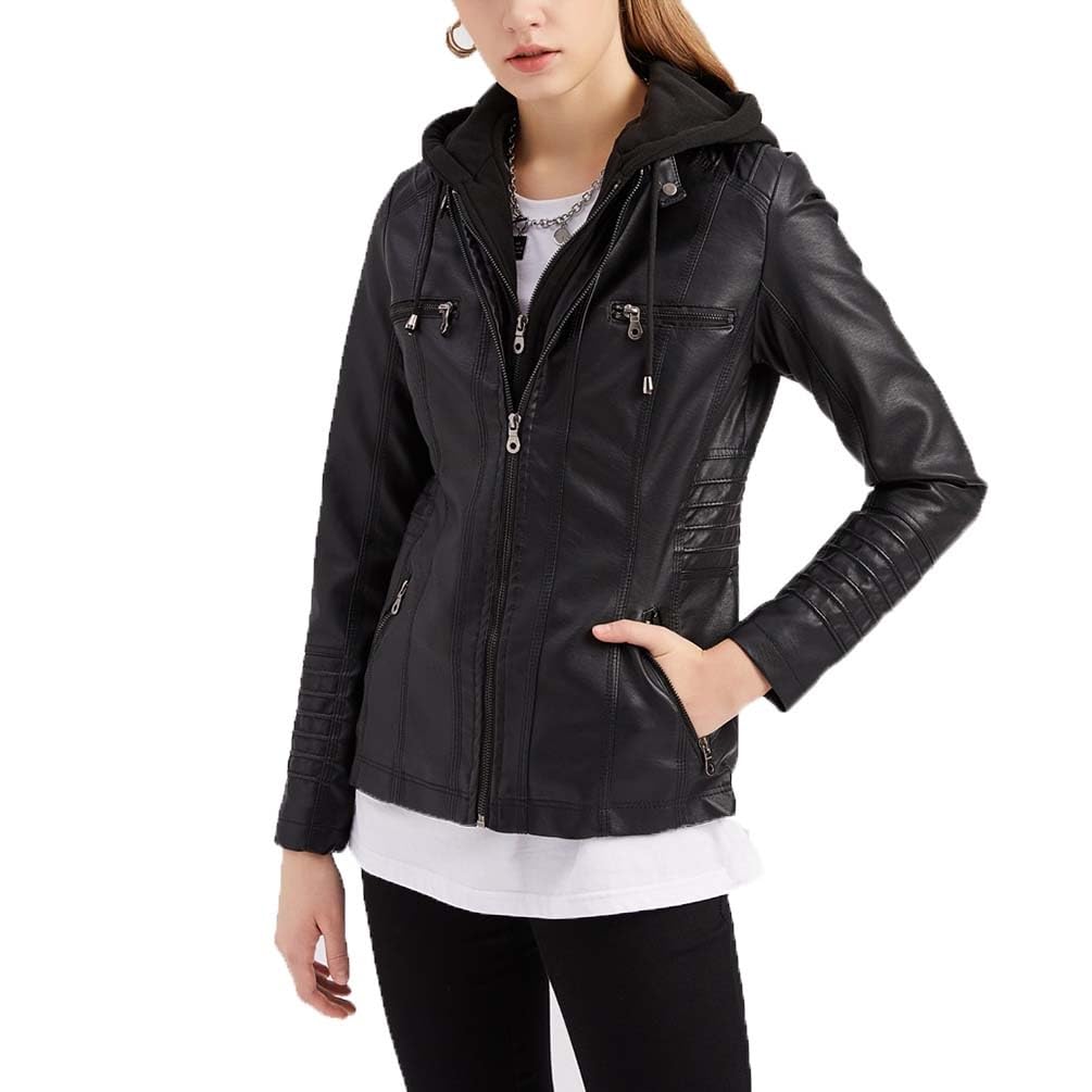 Chaqueta De Piel Sintética For Mujer, Chaqueta De Cuero Estilo Motero Cortavientos Steampunk Oversize De Manga Larga De Invierno For Exteriores Transpirable De Entretiempo(Noir,L)