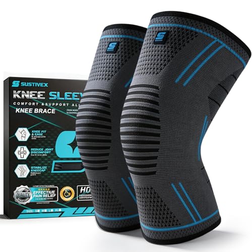 Pack de 2 Rodilleras, Antideslizante Rodilleras Crossfit, Aliviar el Dolor Articular, Knee Brace, Transpirable Rodillera para Gym, Voleibol, Baloncesto, Correr, Bicicleta, Unisex (Línea Azul M)