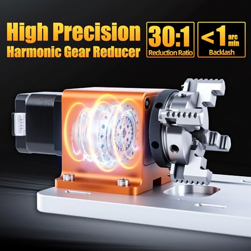 Image of FoxAlien 4th Axis Rotary Engraving Module with 4 Jaw Chuck for Masuter Pro and Masuter 3, Reducing Ratio 30:1 for CNC Router Engraving Machine with NEMA17 Stepper Motor