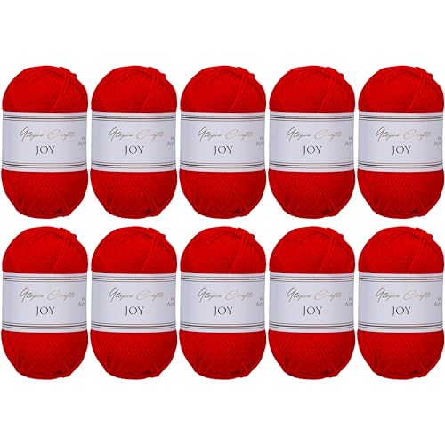 Utopia Crafts Joy Plain Knitting and Crochet Yarn, Soft, Easy Care, 100% Polyacrylic, 10 x 50 g Ball, 150 m (Scarlet)