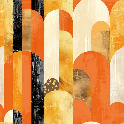 Papier peint géométrique adhésif vinyle rétro orange pour meubles - 2