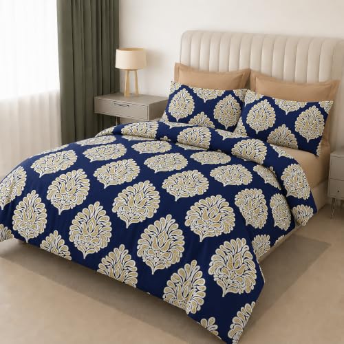 Image of DECOR2ADMIRE 300 TC Premium 7D Print Super King Size Cotton Bedsheet Set with 2 Pillow Covers | Ultra Soft 108 inch x 108 inch | Elegant Floral Designs (Royal Blooms)