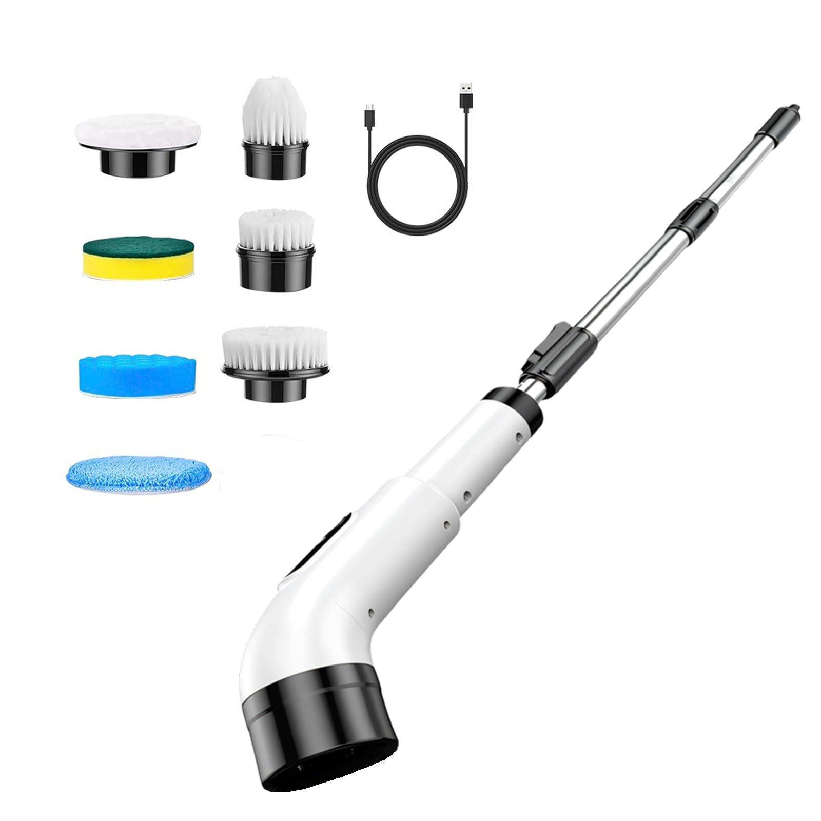 Uqezagpa White Electric Power Scrubber Cordless Scrub Brush, 7 Brush Heads, Extendable Handle For Grout, Bath And Kitchen Use Pad Home Care