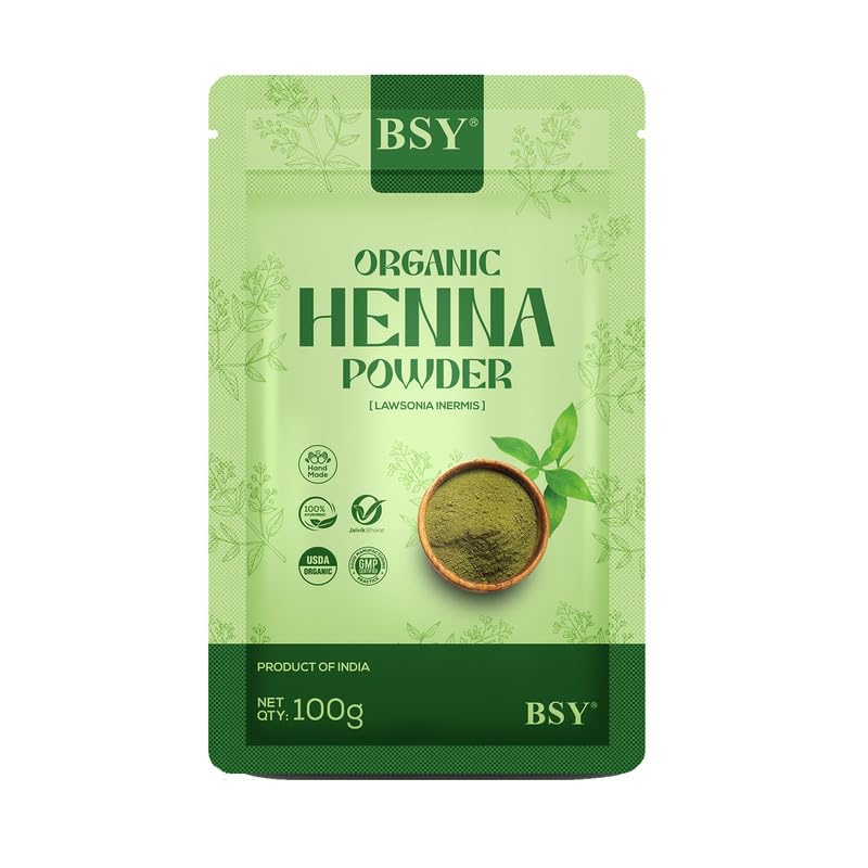 Image of BSY Organic Henna Powder for Hair - 100% Pure & Natural Herbal Maruthani Powder for Rich Hair Colour | Chemical-Free Henna for Women & Men 100g
