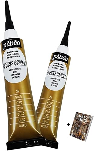 P e b e o Cerne Relief Outliner - Paquete de 2 pastas de alivio de color dorado dimensional, medios mixtos y suministros de arte moderno, juego de