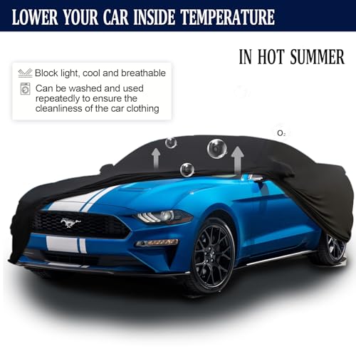 Image of for Ford Mustang Car Cover Indoor,Stretch Satin Indoor Car Cover for Mustang,Dust-Proof Protection Breathable Full Ford Mustang Indoor Car Cover with Luxury Storage Bag,Black
