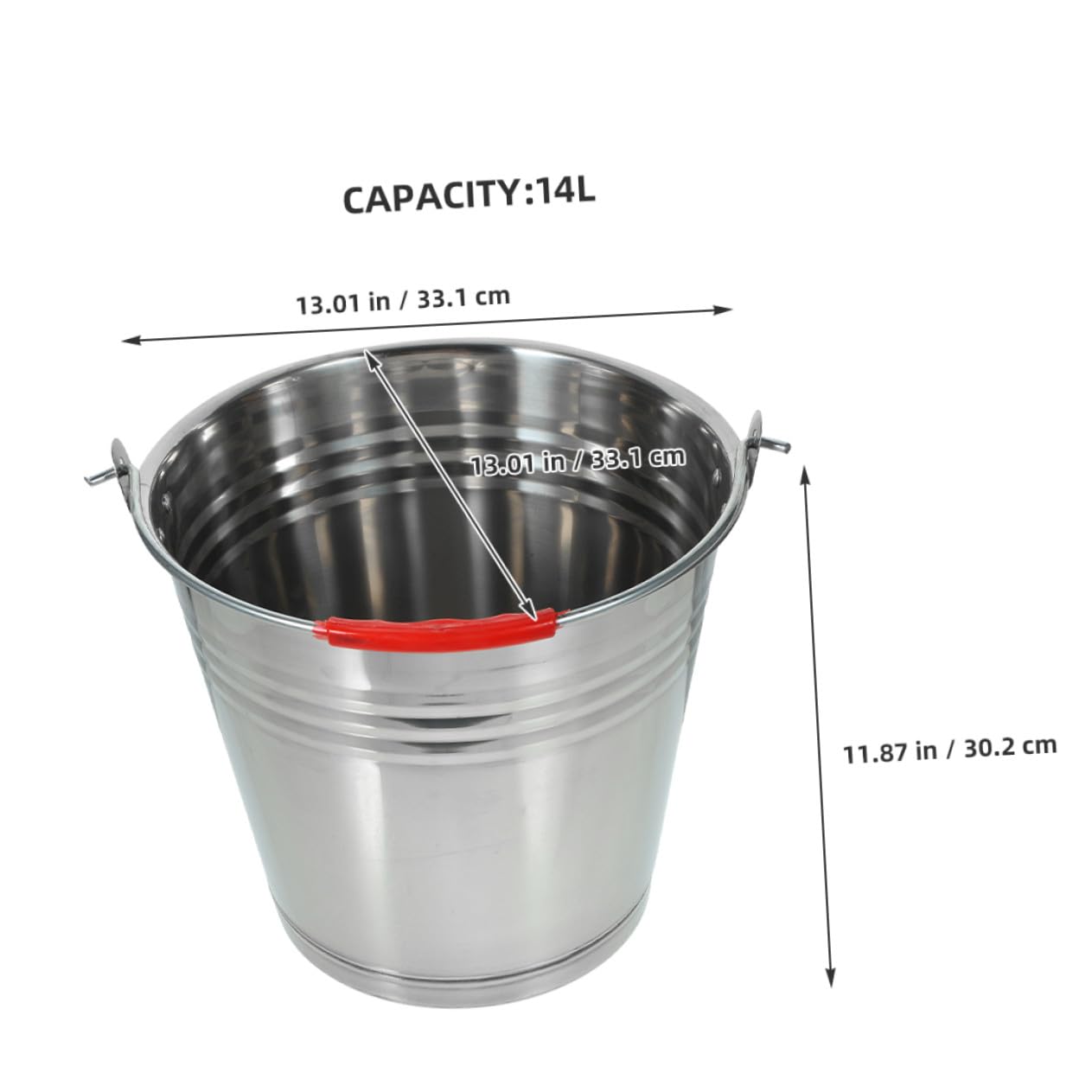STOBAZA Seau en Acier Inoxydable 410 Épais 14l avec Poignée, Fond Extra-Lourd et Bord Lisse, Seau Polyvalent pour Stockage d'eau et Usage Domestique