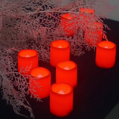 Image of Flickering Battery Operated Flameless Votive LED Candles Red 24 Pack