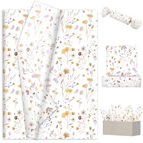 FYSUIMU 60 hojas de papel de seda de flores silvestres de primavera, papel de seda para arte floral, papel de seda vintage para embalaje de manualidades, 14 x 20 pulgadas