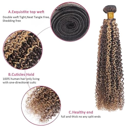 Extensiones de cabello humano rizado con mechas rubias P427 de baja pérdida 7