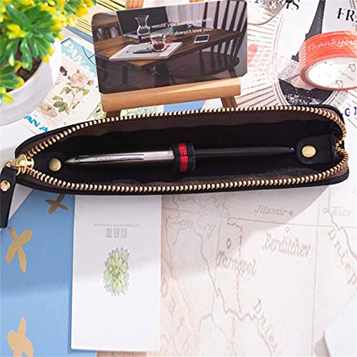 Image of Retro Crazy Horse Genuine Leather Stationery Pencil Case Storage Bag Casual Stationery Box (Black)