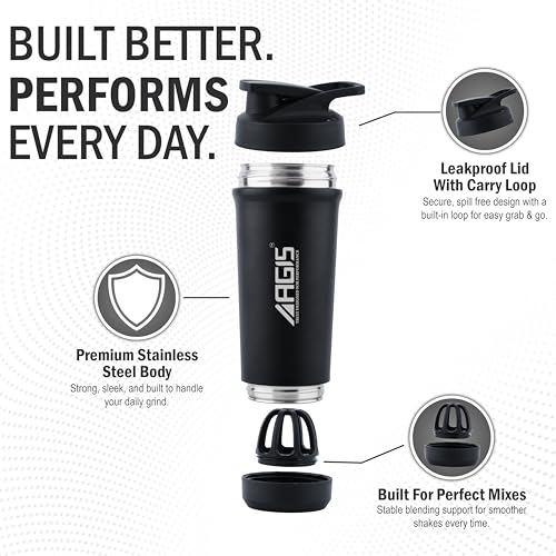 Image of AGIS Bottom's Up Premium Stainless Steel Shaker Bottle 700ml - Leak-proof mixer with bottom opener for easy cleaning. Rust-resistant, odor-free, BPA-free, dishwasher safe for gym & daily use.