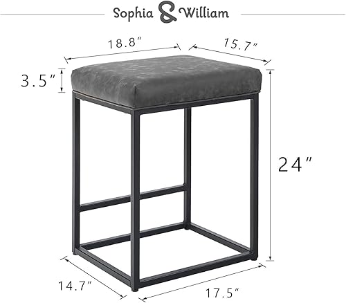 Miniatura 2 de Sophia & William Taburete de bar gris de 24 pulgadas de altura de mostrador sin espalda, taburetes tapizados de encimera de cocina con reposapiés,