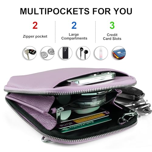 Image of befen Genuine Leather Crossbody Cell Phone Purse for Women, Small Zip Around RFID Blocking Crossbody Wallet Bags
