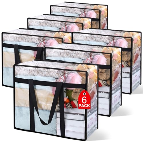 6Pack Clear Blanket Storage Bags, Vinyl Comforter Clothes Storage Closet Organizers and Storage Containers Moving Bags with Reinforced Handle for Bedding, Clothing, Comforters, Pillows, Toys,40L