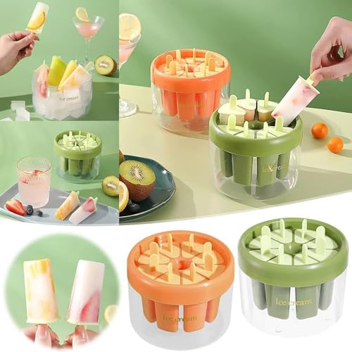 Image of BPA Free Ice Lolly and Kulfi Maker Set of 8 Reusable Popsicle Moulds Food Grade Plastic Ice Cream Popsicle Maker for Home Kitchen Multicolor (Peach)