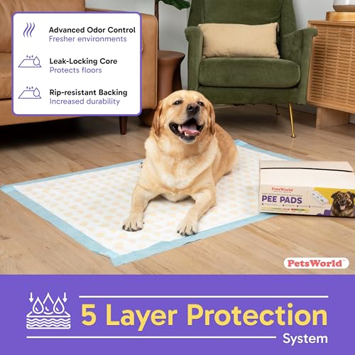 Image of PetsWorld Health Monitoring Dog Pee Pads 37 inchx54 inch 50 Count - XXXL Color-Changing Pet Pee Pads for Dogs & Pets, Leak-Proof Super Absorbent Dog Training Pads with Odor Control