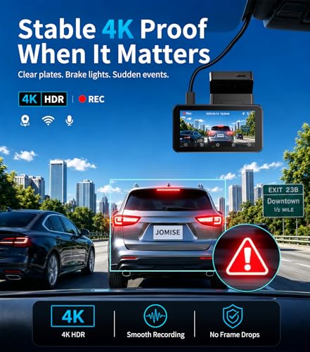 Image of JOMISE 4K Dash Cam Front and Rear, 360 Interior Rear Camera for Cabin, Side & Rear - Dash Camera for Cars with 64GB Card, Low-Light Sensor, Wi-Fi 6 GPS, Touch Screen, HDR WDR, Support 1TB, A80T