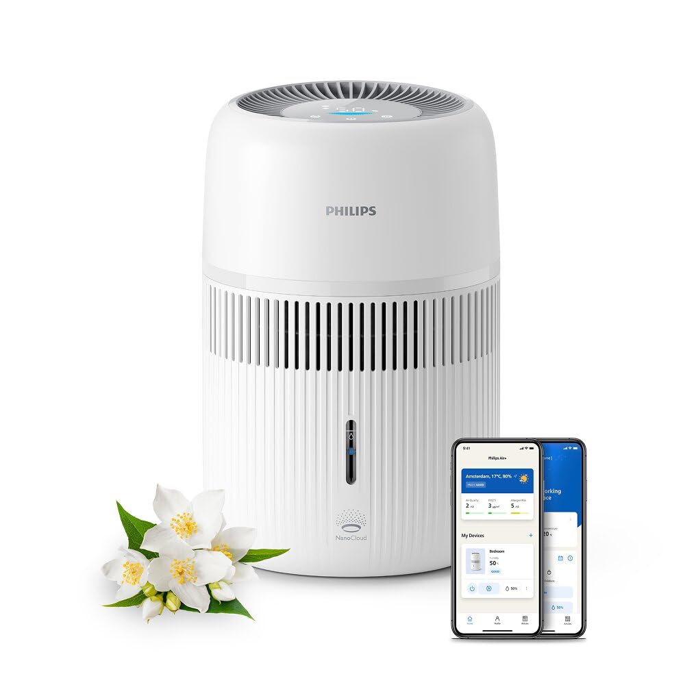 Philips Umidificatore Evaporativo Serie 4000, Umidificazione Igienica, 99,97% di Batteri in Meno, Serbatoio da 3,5 L, 275 ml/h, Stanze fino a 41 m², Bianco (HU4209/00)