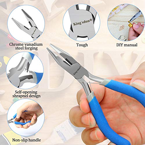 5 Piece Mini Pliers Tool Set, Kingsdun Flush Side Wire Cutter Pliers Set Include Needle/Long Nose/Diagonal/End Cutting/Linesman Pliers for Jewelry Arts Mechanical Work Small Electronics Repair