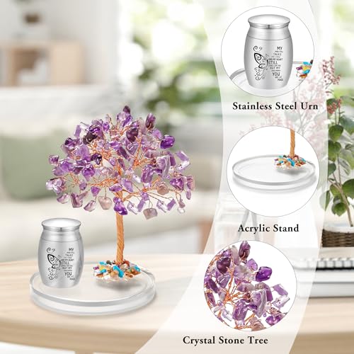 Soitis Small Urns For Human Ashes Keepsake Stainless Steel Mini Urn For Human Ashes With Amethyst Crystal Tree Decoration thumb #4