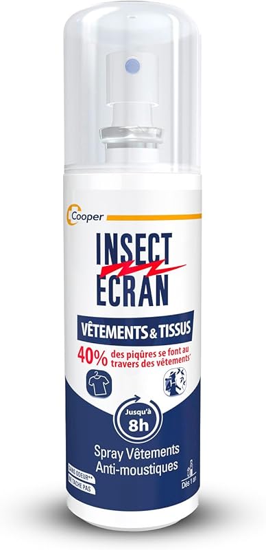 INSECT ECRAN - Spray Anti-Moustiques - Efficacité 8h - Protection contre les piqures de moustiques - Vêtements &Tissus - Sans odeur - Fabriqué en France - 100ml