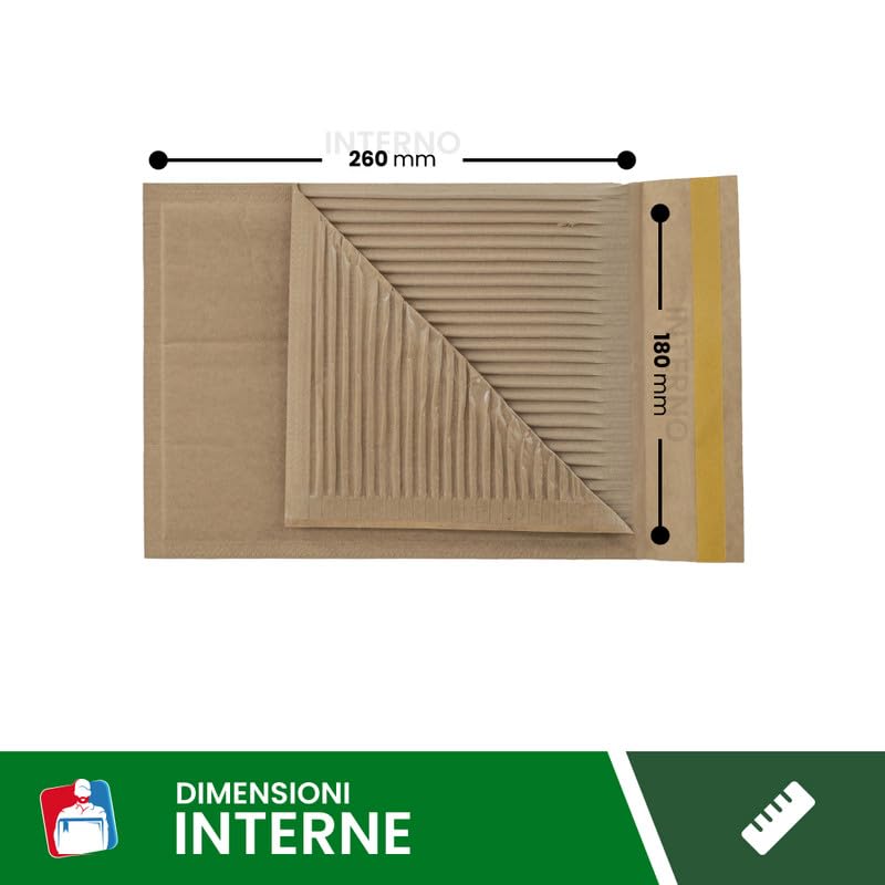 IMBALLAGGI 2000 - Buste Imbottite in Carta Certificata FSC con Cartone Ondulato - Confezione da 5 Pezzi, Dimensioni 180x260mm - Marrone - Ecologiche & Ideali per Spedizioni Sicure
