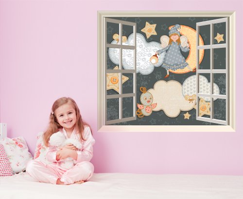 Kina FI0022 - Papel Pintado para habitación Infantil - Ventana de Lluvia - Medidas 120 x 100 cm - Decoración de Pared, Pegatinas para Pared