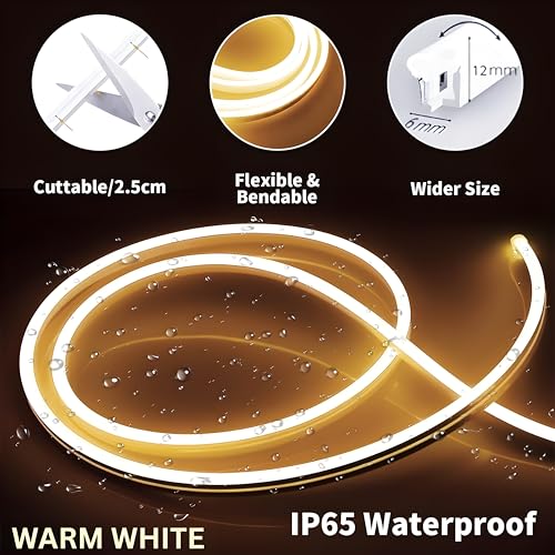 Image of HEADLY 16.4 Feet LED Neon Strip Lights, with 12V Adapter, Waterproof IP65, Silicone Flexible Rope Light for Home Wall Decor | Neon Lights | 5 Meter |