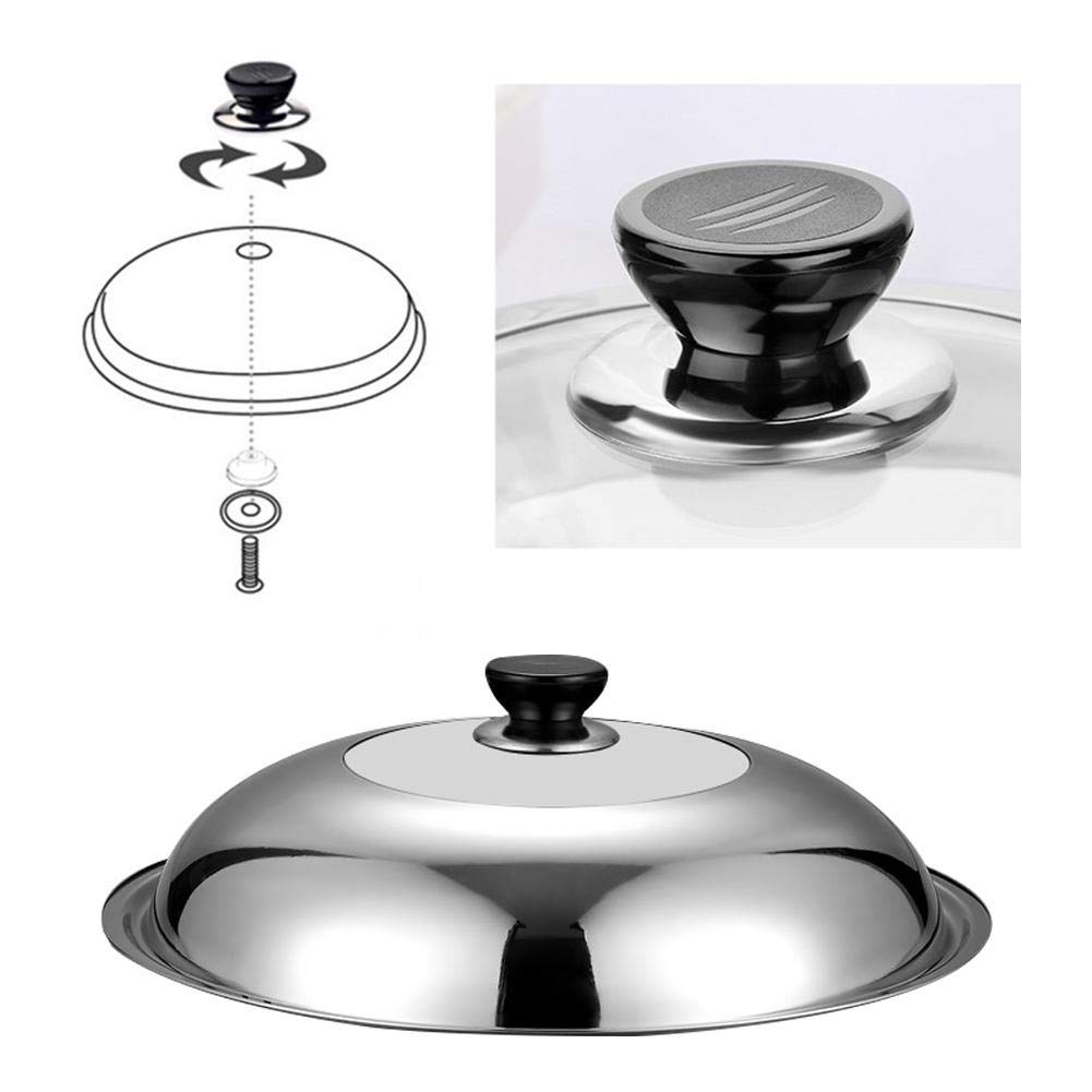 Tapa Sarten, Tapaderas Para Sartenes Cubierta de vidrio templado vapor acero inoxidable Botón redondo Pan for freír Visible Cocina Pote Accesorios plancha(36cm)