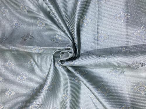 Tissu brocart bleu poudré x doré métallisé au mètre jacquard pour couture et rideaux
