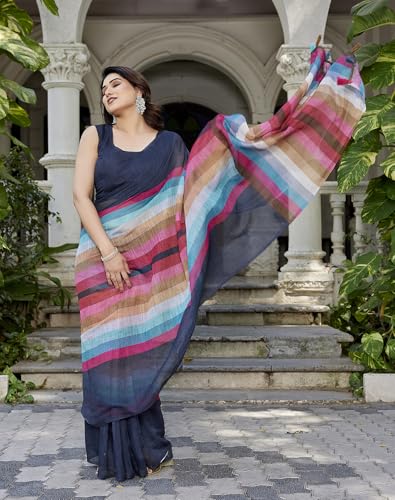 Image of Yashika Women's Chanderi Floral Digital Print Chandheri Saree with Unstitched Blouse Material