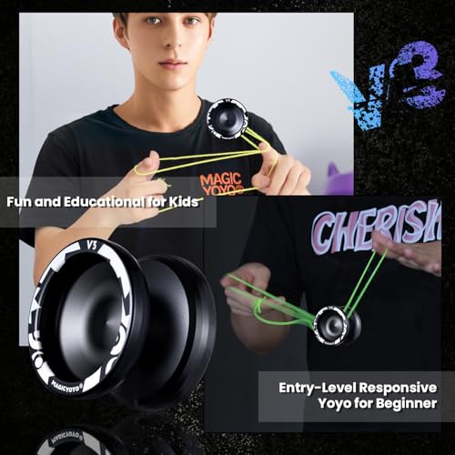 magicyoyo v3 yoyo for kids 8-12 or above responsive yoyo professional with dual function professional trick yo yo for adults with 12 yo-yo strings kk bearing bearing puller axlecase bag -black