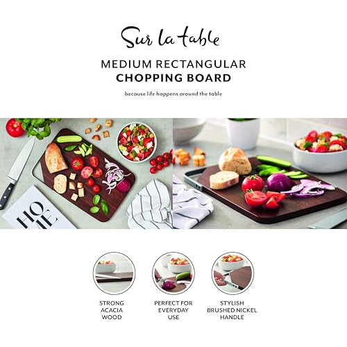 Sur La Table Medium Rectangular Chopping Board, Serving Board, Acacia Wood, Brushed Nickel Handle, Walnut Colour, SLT847102 - Image 3