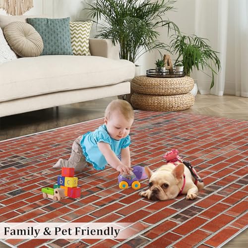 Tapis lavable briques rouges pour éviter les taches dans la salle de jeux