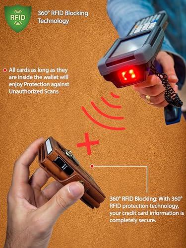 AVEGAT-Premium Quality Leather Mens Wallet Metal Card Holder Space for Cash and Coins RFID Blocking Wallet Smart Wallet for Men Trifold Wallets for Men Small Wallet ID Card Pop Up Wallet (Brown-02)3