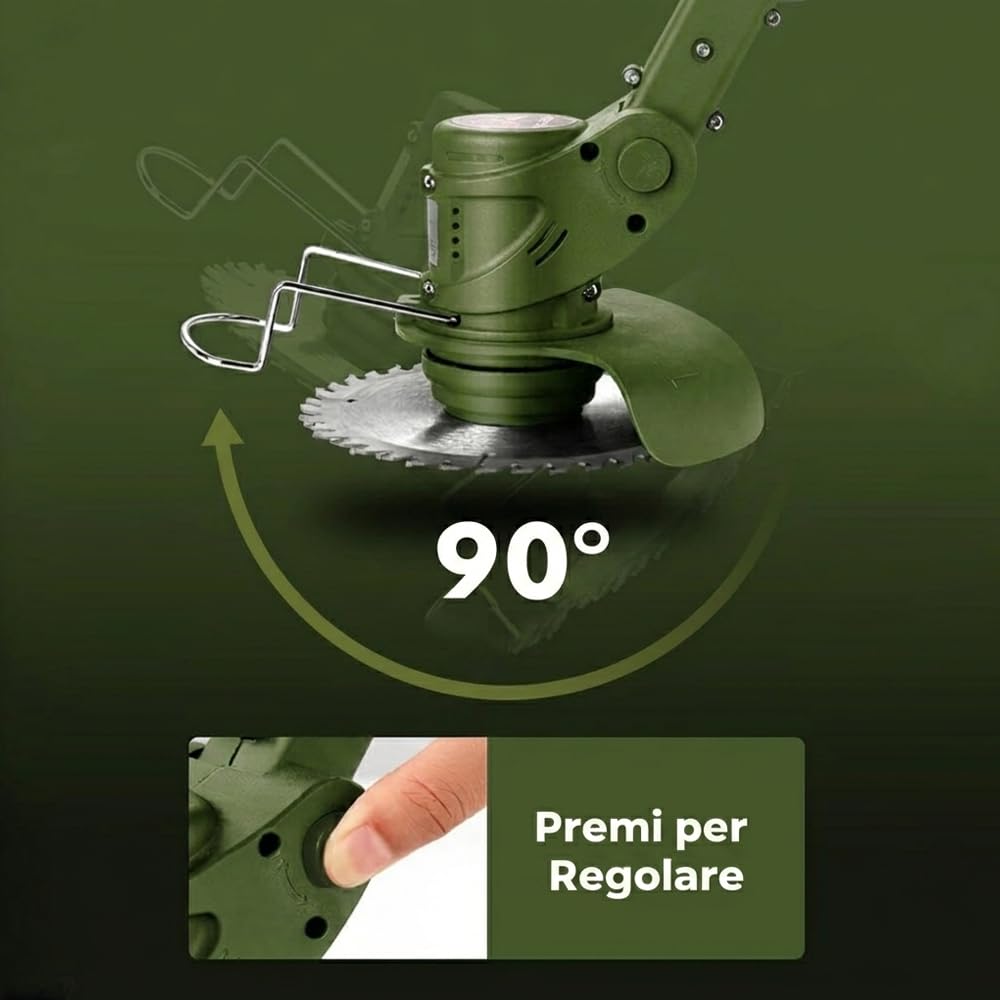 Mediawave Store – Decespugliatore a Batteria con Ruote Rimovibili e Manico Telescopico Allungabile, Tosaerba Elettrico con 2 Batterie Ricaricabili Incluse per Cura del Giardino