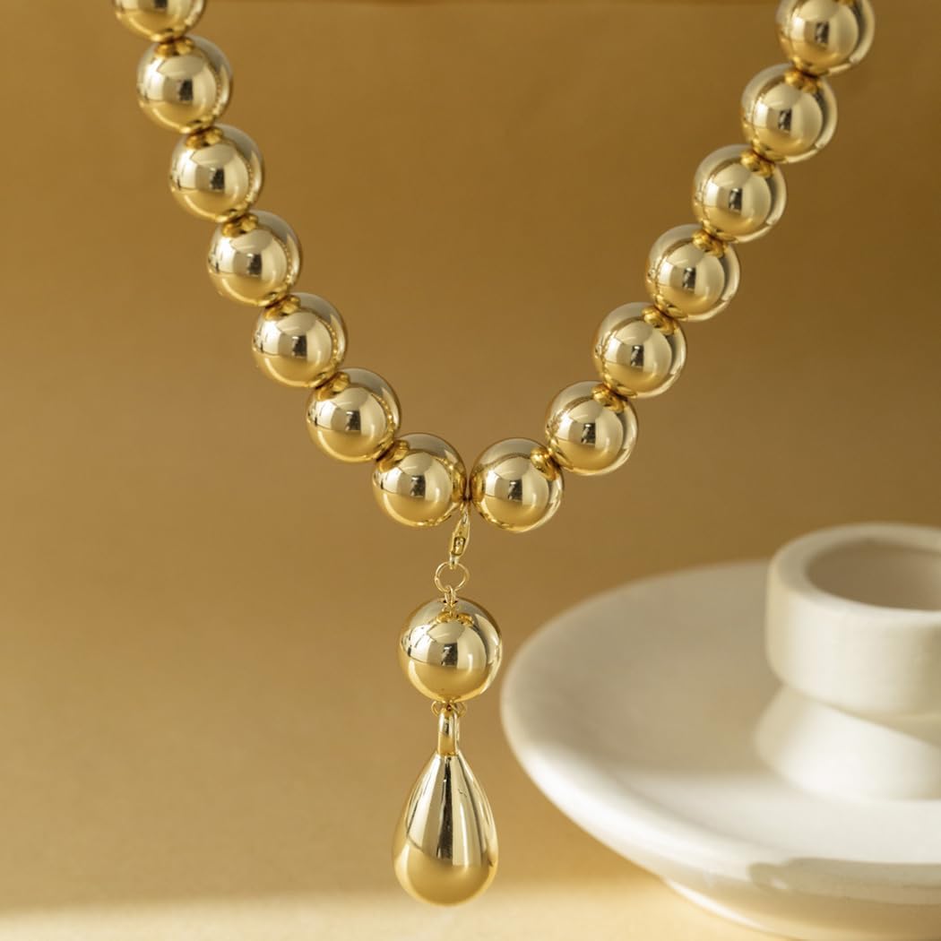 Chunky Gold Beaded Choker Necklace for Women Big Silver Teardrop Ball Pendant Necklace Adjustable Water Drop Beads Necklace Jewelry Gifts - Image 6