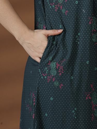 Image of 9shines Label Stylish Cotton Blend Embroidered Maxi Nightdress for Women with Pocket| Full Length Nightwear| Premium Nightdress| Comfortable Nightwear(5256)