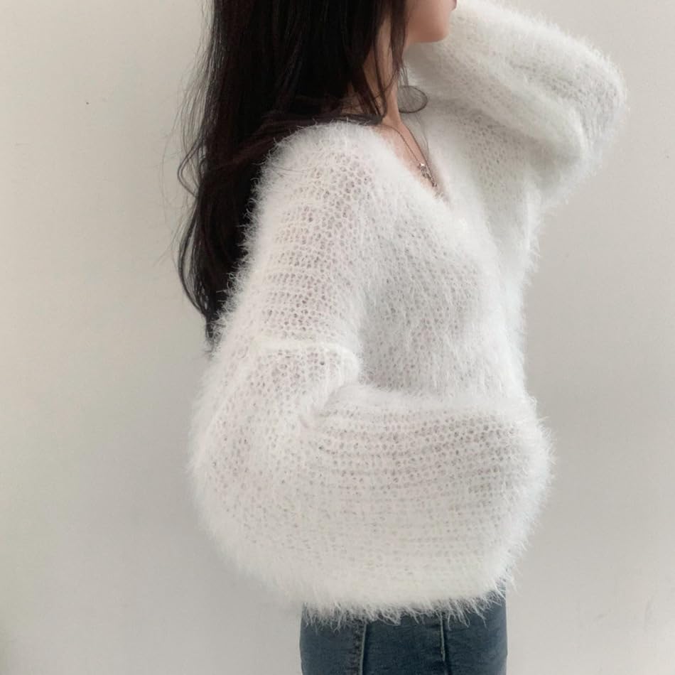 Image of Mohair Cardigan for Women - Fuzzy Open Front Oversized Faux Fur Coquette Sweater