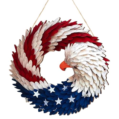 Corona del 4 de Julio, Letrero de Puerta de Madera con alas Valientes 2D, decoración de Guirnalda patriótica, Estilo rústico de Granja, Resistente y Resistente a la Intemperie, 11.8 x 11.8