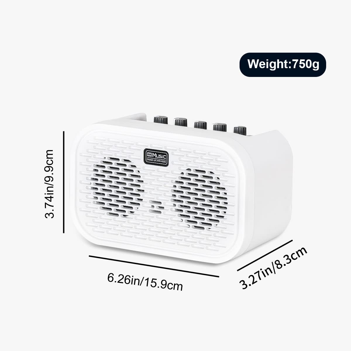 Coolmusic Mini Amplificatore per Chitarra Elettrica - 10W Ricaricabile Senza Fili, Effetti Ritardo/Distorsione, Bluetooth 5.0, Portatile