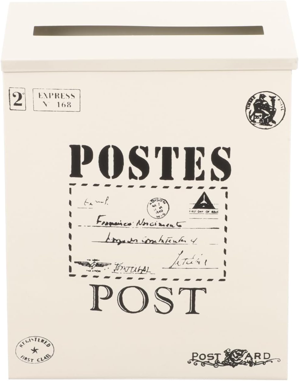 Angoily Vintage Wall Mailbox Mailbox Metal Large Capacity, Vintage Post Box with Lock and Cover, Wall Mount Steel Mail Box for Garden Outside Coffee Shop Rustic Farmhouse（White）