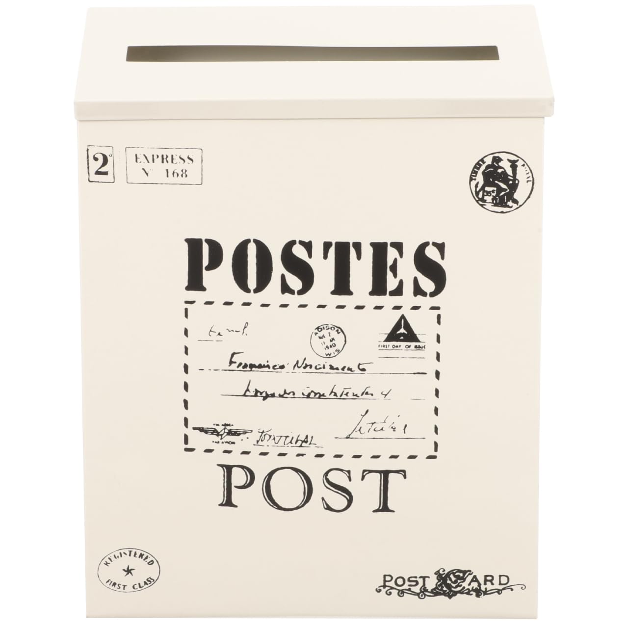 Vintage Wall Mailbox Mailbox Metal Large Capacity, Vintage Post Box with Lock and Cover, Wall Mount Steel Mail Box for Garden Outside Coffee Shop Rustic Farmhouse （White）