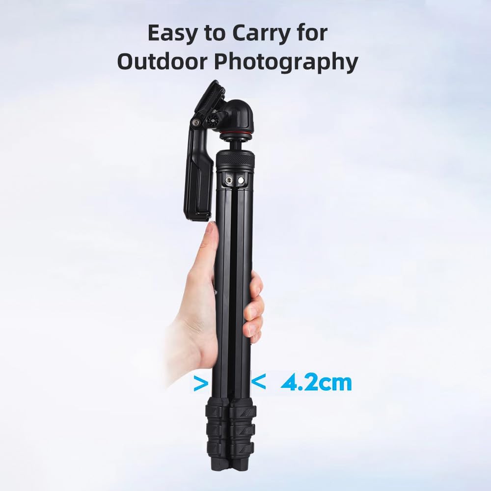 Andoer Treppiede macchina fotografica, treppiede per foto portatile da 141 cm in lega di alluminio girevole a 360° con maniglia Clip per telefono integrata per fotocamere DSLR Videocamere Smartphone