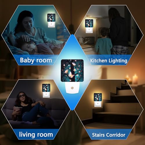 Image of Magical Butterflies Night Light,Forest Nightlight Plug into Wall,LED Lamp,Suitable for Bedrooms,Kitchens,Toilets,Etc.Auto Sensor Dusk to Dawn,Energy-Saving