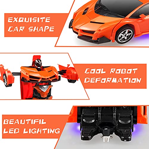 Ynybusi Remote Control Car, Transformation Car Robot Rc Cars For Kids Boys Girls Gift, 2.4G 1:18 Scale Racing Car With One-Button Deformation & 360°Drifting Robot Car Toy- Orange #TOP3