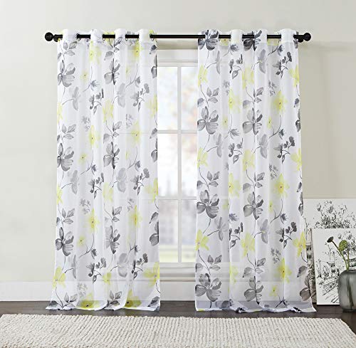 Victoria Classics Extra Long Two (2) Piece Sheer Grommet Window Curtain Panels: Floral