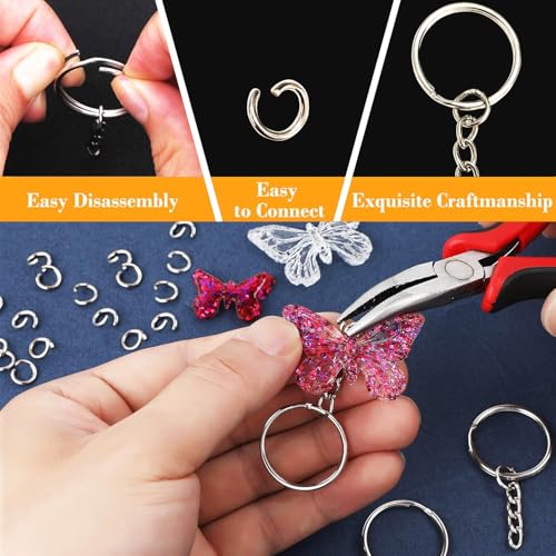 Schlüsselanhänger mit kette 20 Stück 25mm Schlüsselring set Schlüsselring mit kette offene Binderinge Schlüsselring Ring Bastel Set für Schlüssel Schmuckherstellung (Silber-20pcs)