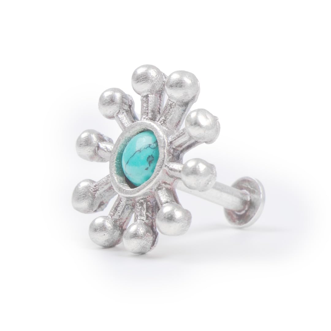 quirksmith 92.5 Silver Oxidised Turquoise Sun Nosepin/Gifts for Women and Girls/Pierced and Non-pierced nosepin/With Certificate of Authenticity/Birthday Gift-picture-16